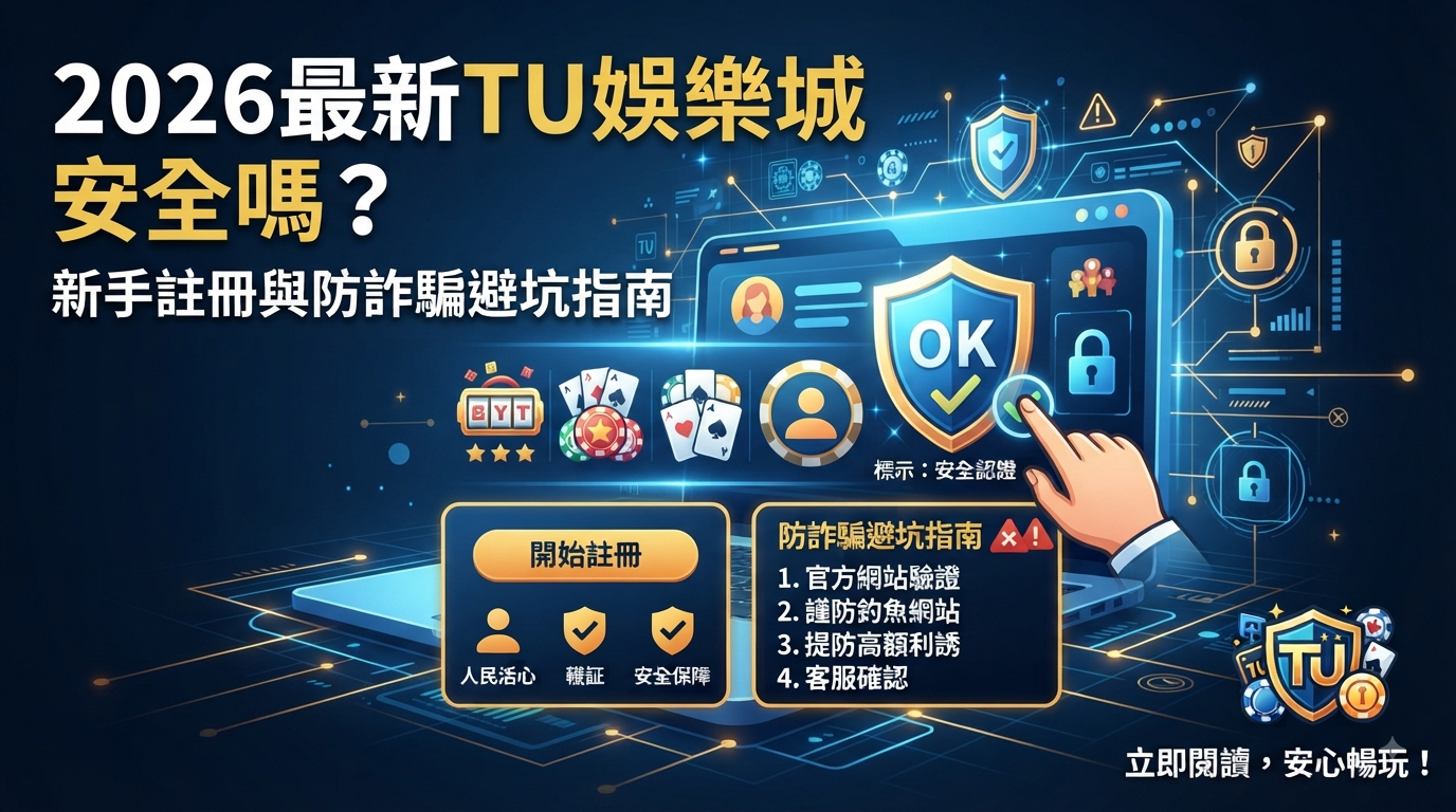 為主標題，並結合了防詐騙避坑指南及安全認證等視覺元素。 畫面呈現科技感與專業防護風格，採用繁體中文設計，非常適合用於相關文章的封面推廣。